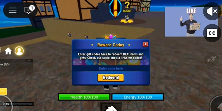 Blox Fruits codes redemption input screen